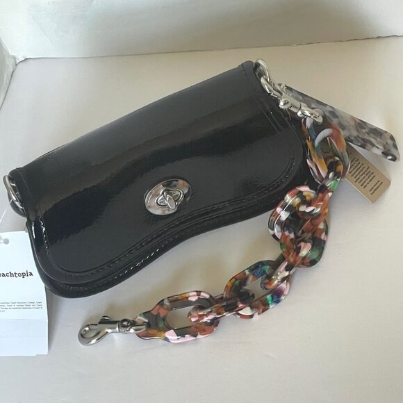 Coach Mini Wavy Dinky Bag Crinkle Patent Coachtopia Black Leather CQ853 - Picture 4 of 14